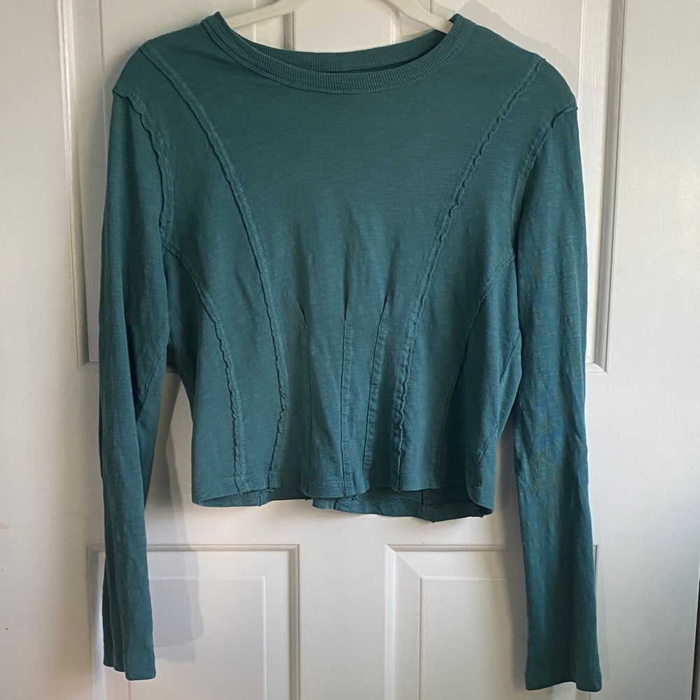 Anthropologie Women's Teal Long-Sleeve Seam Detail Top